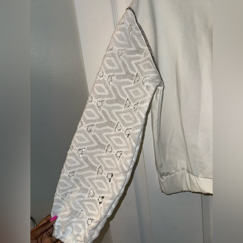 Boston Proper White Rhinestone and Lace Sweater! - Picture 3 of 5
